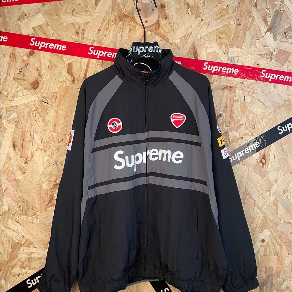 Supreme Black & Gray Logo Racing Track Jacket